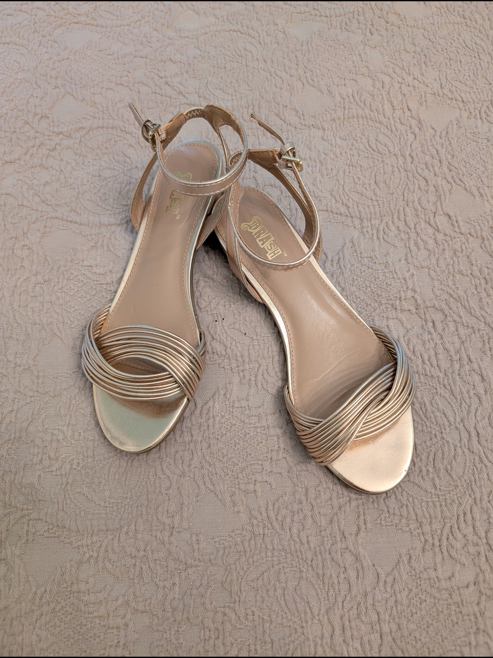 Metallic Ankle-Strap Sandal in Gold
